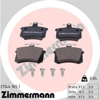 Kit de plaquettes de frein, frein à disque ZIMMERMANN 21144.165.1