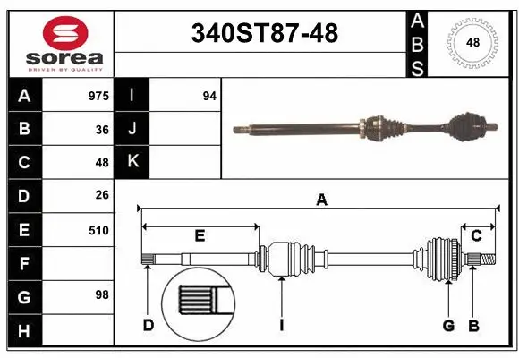 Arbre de transmission STARTCAR 340ST87-48