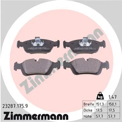 Kit de plaquettes de frein, frein à disque ZIMMERMANN 23287.175.9