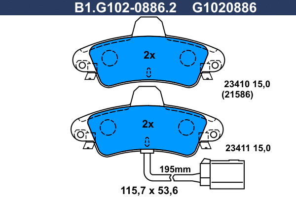 Kit de plaquettes de frein, frein à disque GALFER B1.G102-0886.2
