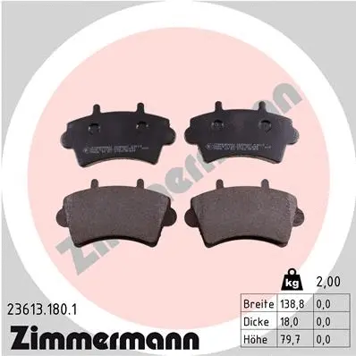 Kit de plaquettes de frein, frein à disque ZIMMERMANN 23613.180.1