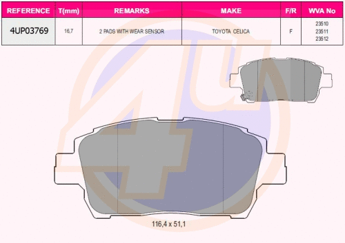 Kit de plaquettes de frein, frein à disque 4u 4UP03769