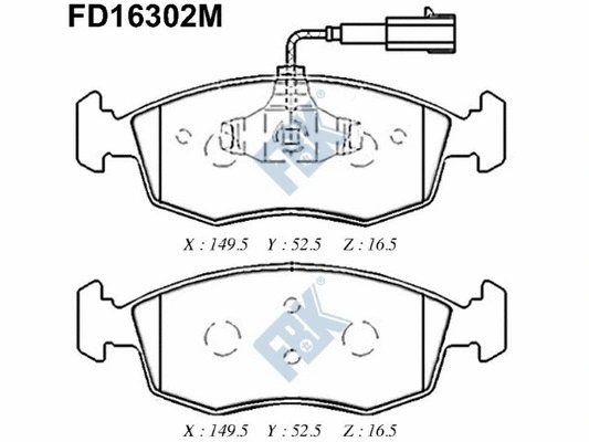 Kit de plaquettes de frein, frein à disque FBK FD16302M
