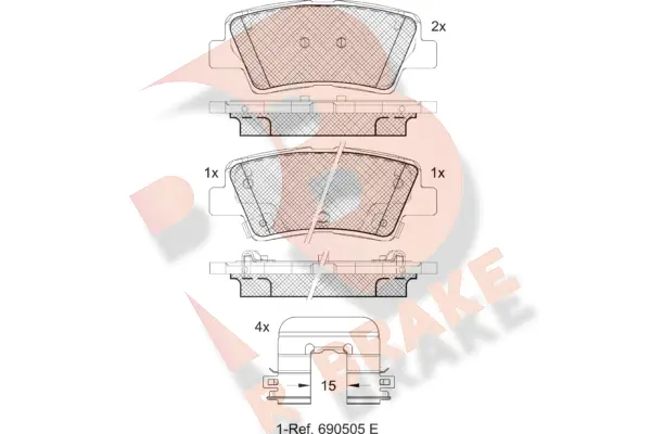 Kit de plaquettes de frein, frein à disque R BRAKE RB2036-208