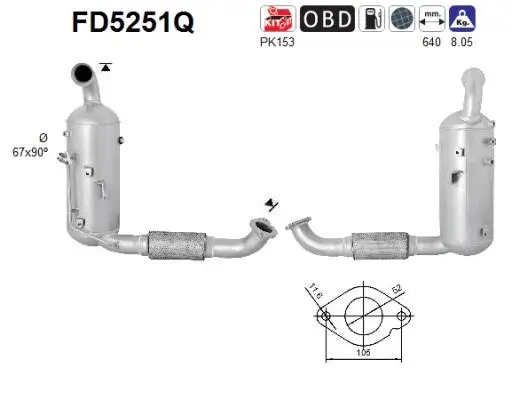 Filtre à particules / à suie, échappement AS FD5251Q