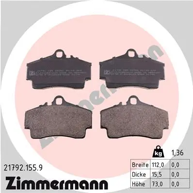 Kit de plaquettes de frein, frein à disque ZIMMERMANN 21792.155.9