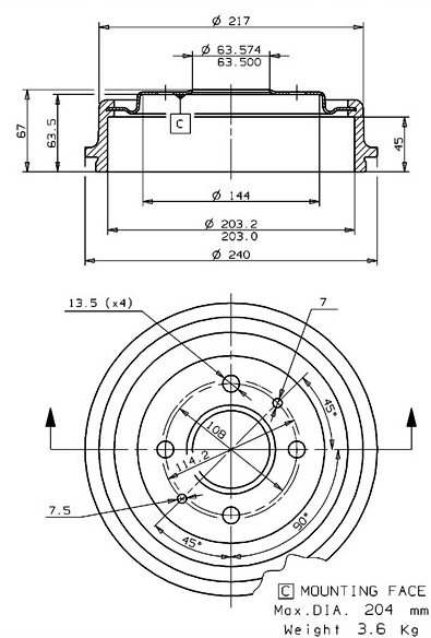 Tambour de frein VILLAR 627.0242
