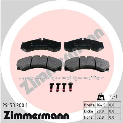 Kit de plaquettes de frein, frein à disque ZIMMERMANN 29153.200.1