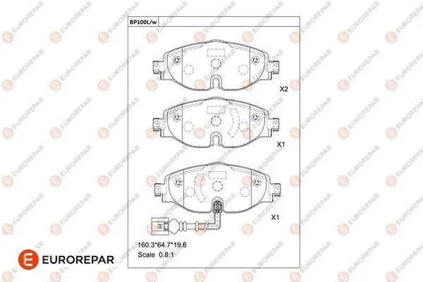 Kit de plaquettes de frein, frein à disque EUROREPAR 1681217280
