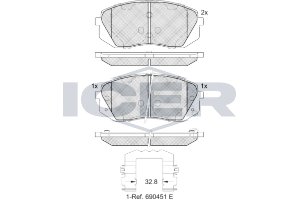 Kit de plaquettes de frein, frein à disque ICER EV1826-202