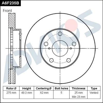 Disque de frein ADVICS A6F235B