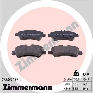 Kit de plaquettes de frein, frein à disque ZIMMERMANN 25603.175.1