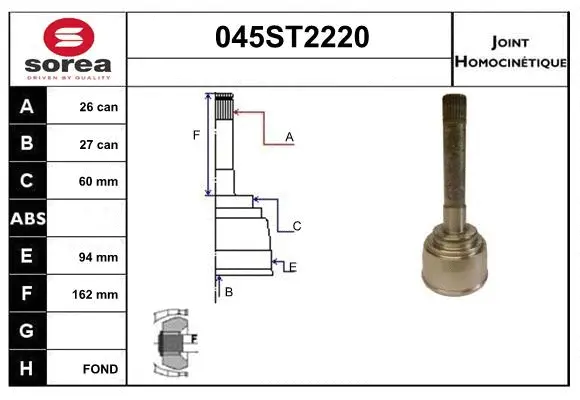 Jeu de joints, arbre de transmission STARTCAR 045ST2220