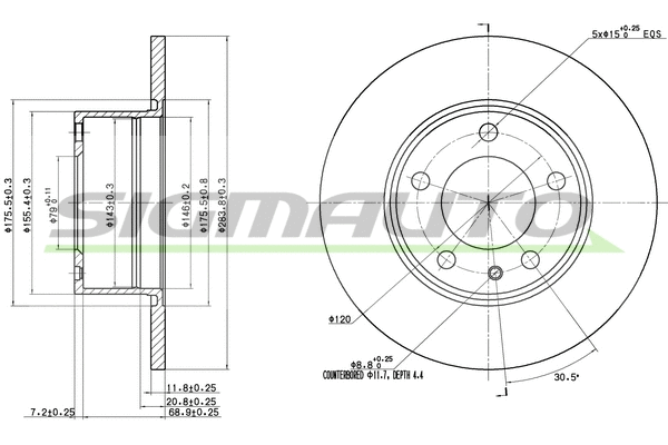 Disque de frein SIGMAUTO DBA119S