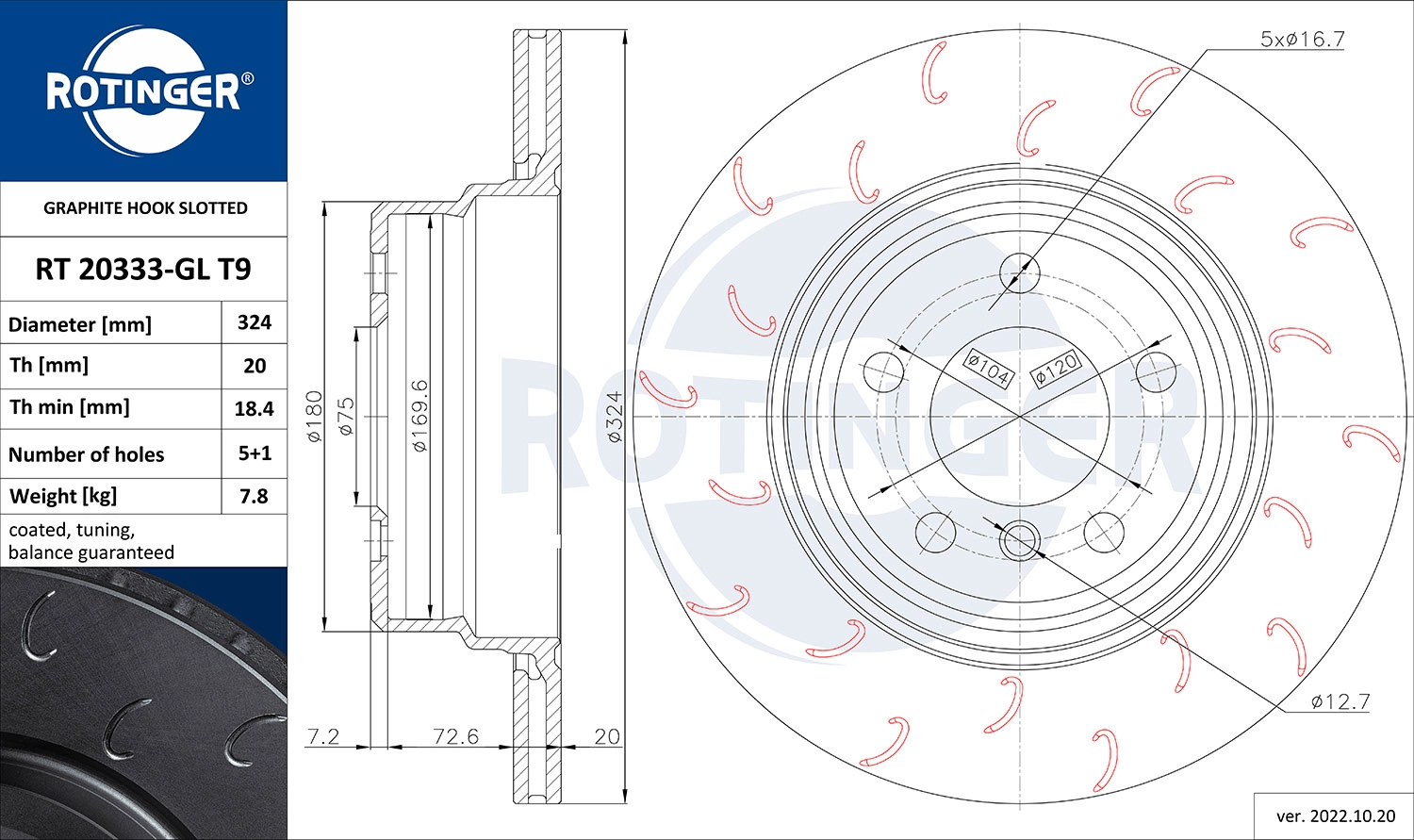 Disque de frein ROTINGER RT 20333-GL T9