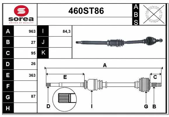 Arbre de transmission STARTCAR 460ST86