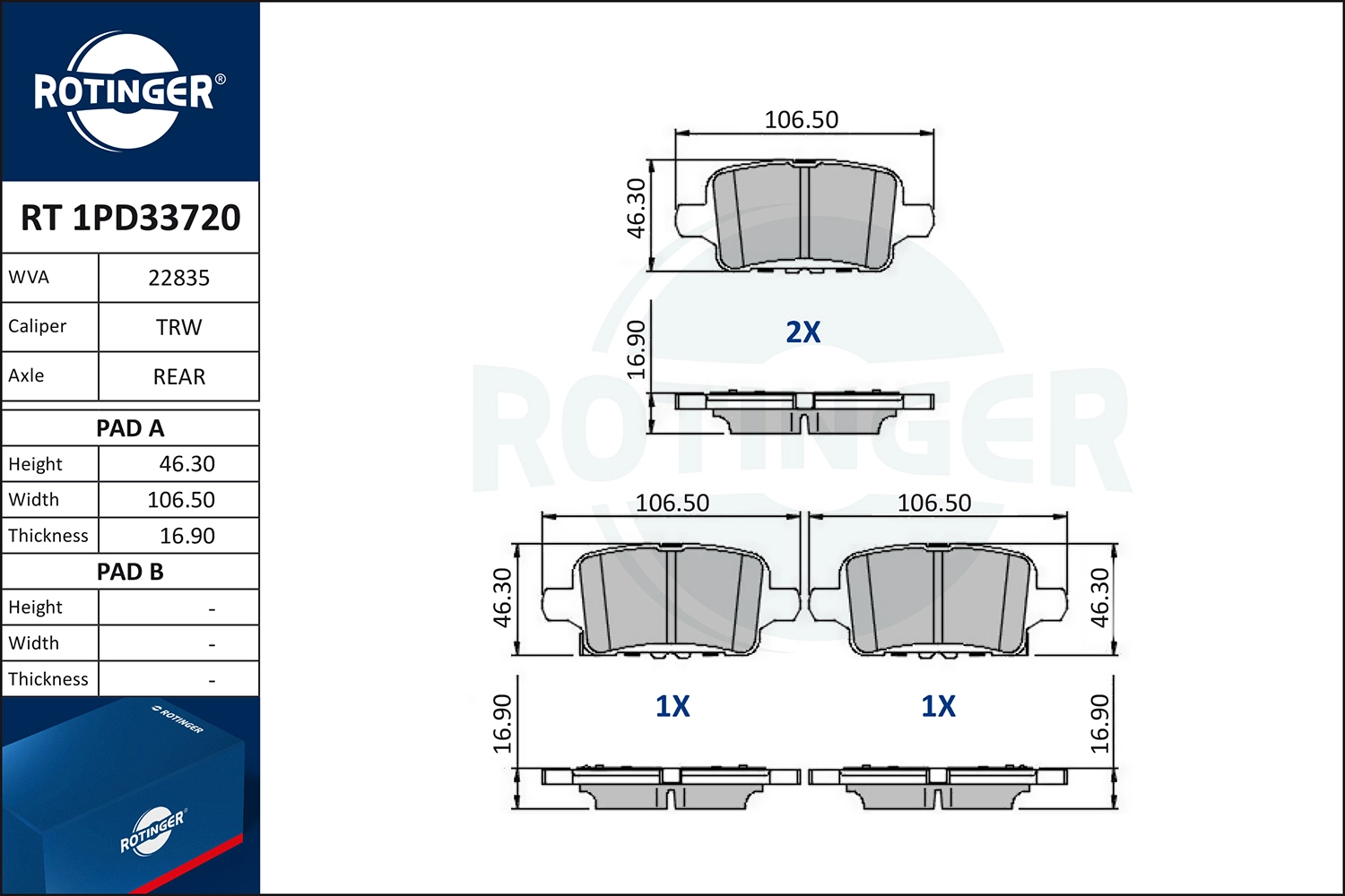 Kit de plaquettes de frein, frein à disque ROTINGER RT 1PD33720