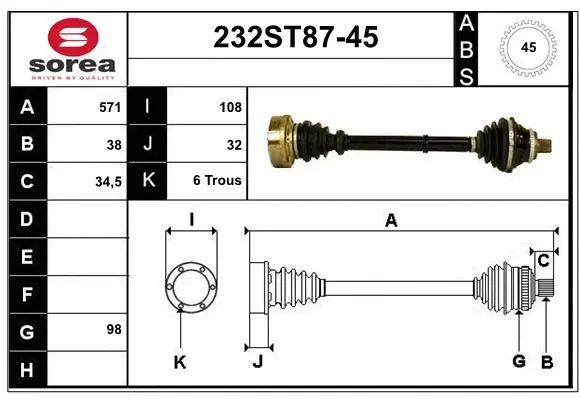 Arbre de transmission STARTCAR 232ST87-45