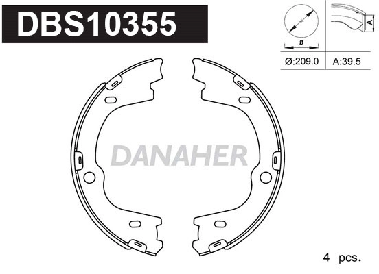 Jeu de mâchoires de frein, frein de stationnement DANAHER DBS10355