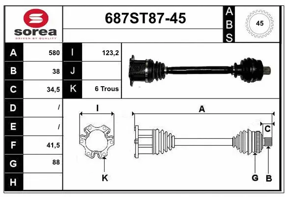 Arbre de transmission STARTCAR 687ST87-45