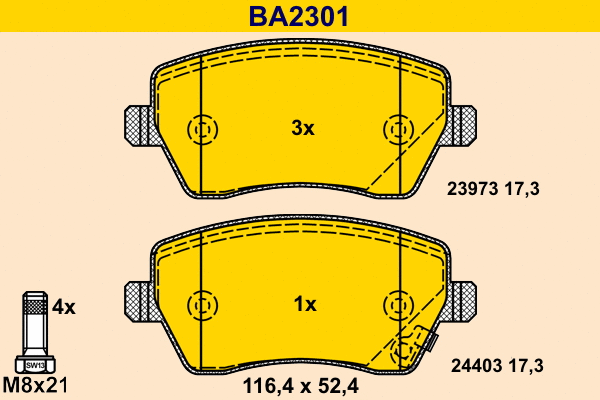 Kit de plaquettes de frein, frein à disque BARUM BA2301