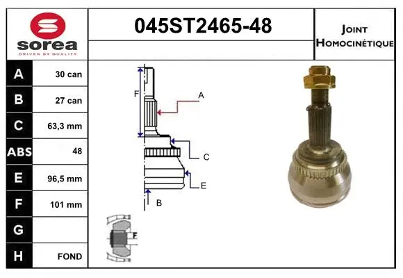 Jeu de joints, arbre de transmission STARTCAR 045ST2465-48