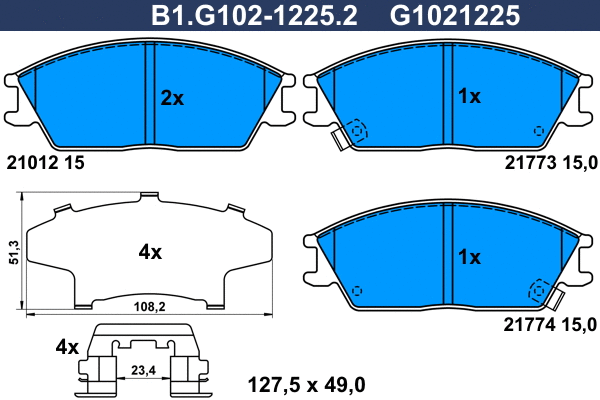 Kit de plaquettes de frein, frein à disque GALFER B1.G102-1225.2