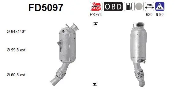 Filtre à particules / à suie, échappement AS FD5097
