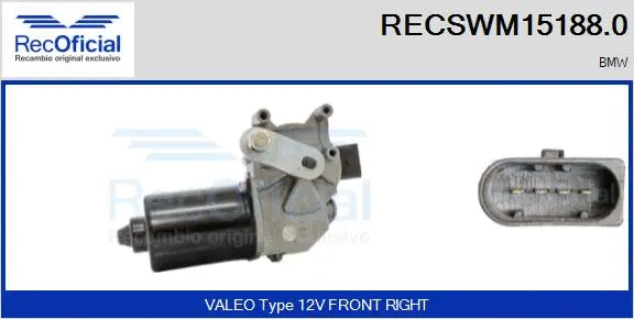 Moteur d'essuie-glace RECOFICIAL RECSWM15188.0