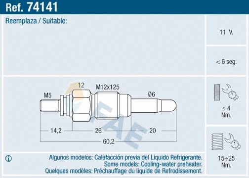 Bougie de préchauffage FAE 74141