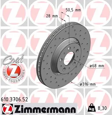 Disque de frein ZIMMERMANN 610.3706.52