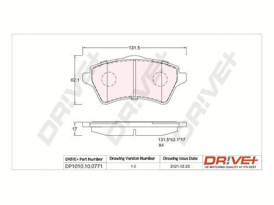 Kit de plaquettes de frein, frein à disque Dr!ve+ DP1010.10.0771