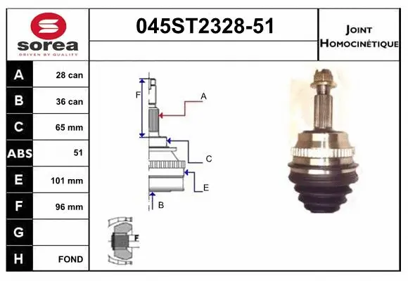 Jeu de joints, arbre de transmission STARTCAR 045ST2328-51