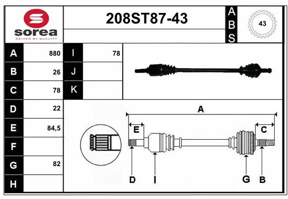 Arbre de transmission STARTCAR 208ST87-43