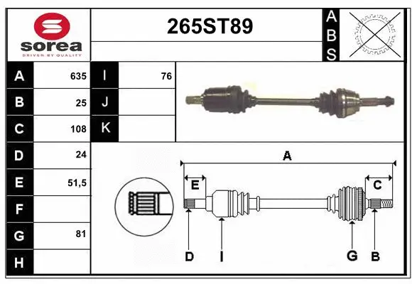 Arbre de transmission STARTCAR 265ST89