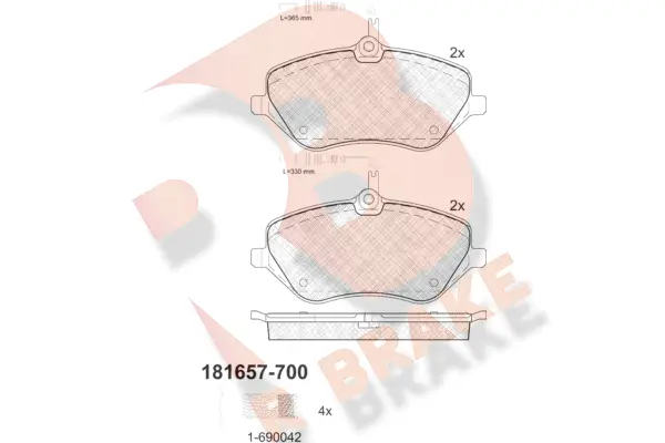 Kit de plaquettes de frein, frein à disque R BRAKE RB1657-700