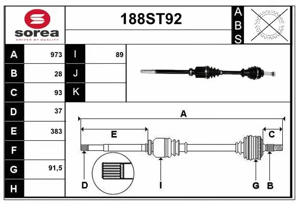 Arbre de transmission STARTCAR 188ST92