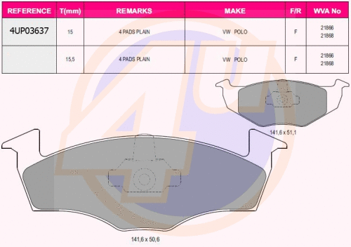 Kit de plaquettes de frein, frein à disque 4u 4UP03637