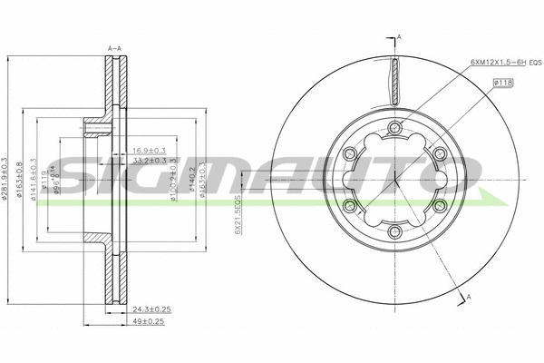 Disque de frein SIGMAUTO DB0262V