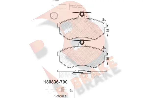 Kit de plaquettes de frein, frein à disque R BRAKE RB0836-700