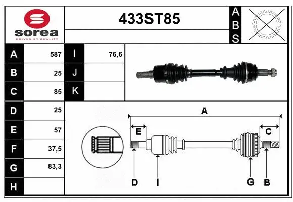 Arbre de transmission STARTCAR 433ST85