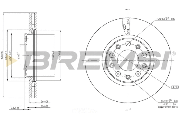 Disque de frein BREMSI CD7956V