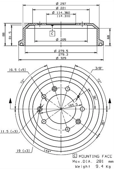 Tambour de frein VILLAR 627.0026