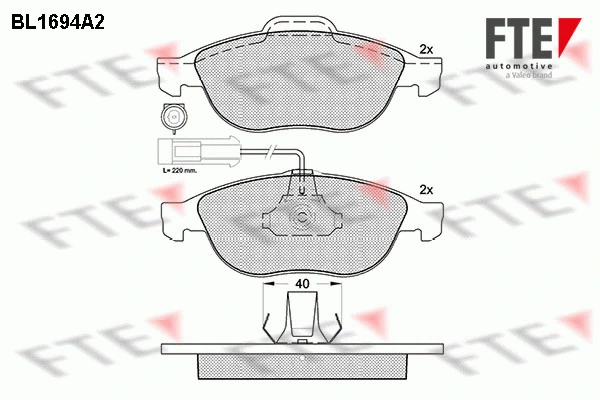 Kit de plaquettes de frein, frein à disque FTE 9010304