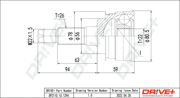 Jeu de joints, arbre de transmission Dr!ve+ DP2110.10.1294
