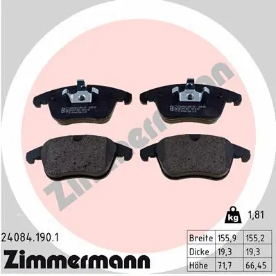 Kit de plaquettes de frein, frein à disque ZIMMERMANN 24084.190.1