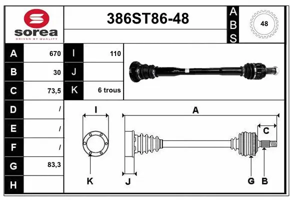 Arbre de transmission STARTCAR 386ST86-48