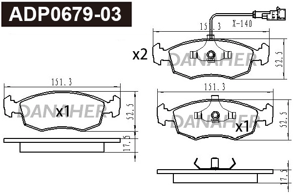 Kit de plaquettes de frein, frein à disque DANAHER ADP0679-03
