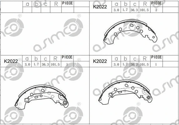Jeu de mâchoires de frein ASIMCO K2022