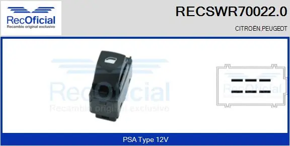 Interrupteur, lève-vitre RECOFICIAL RECSWR70022.0